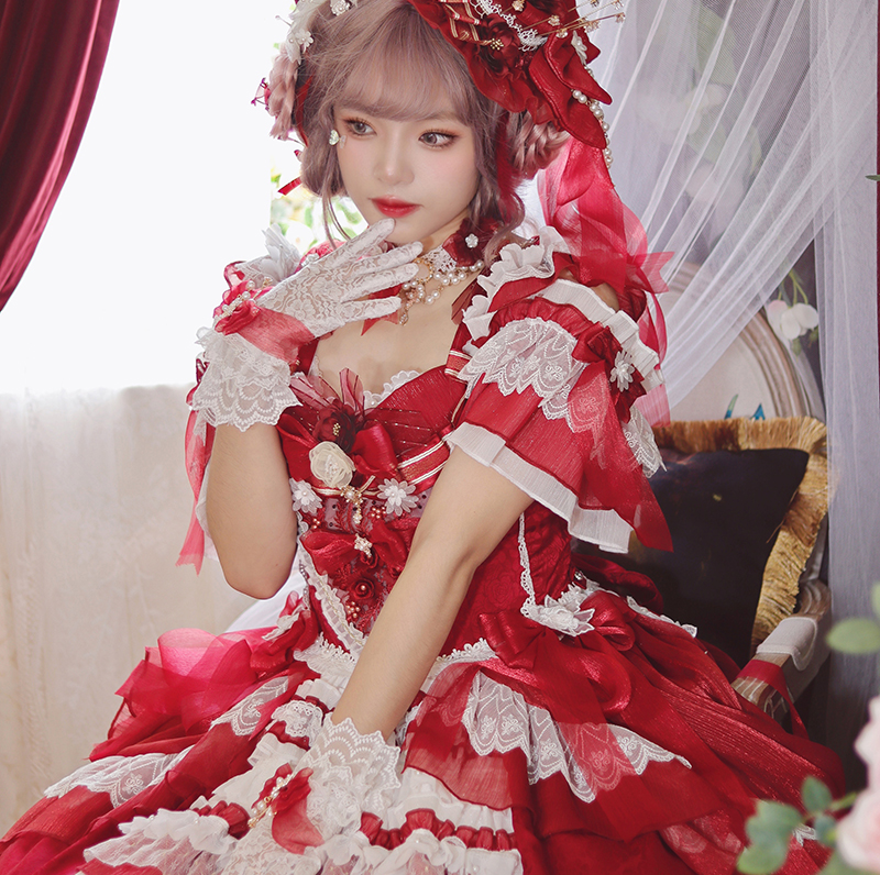 一夜物语Lolita洋装酒红色图片