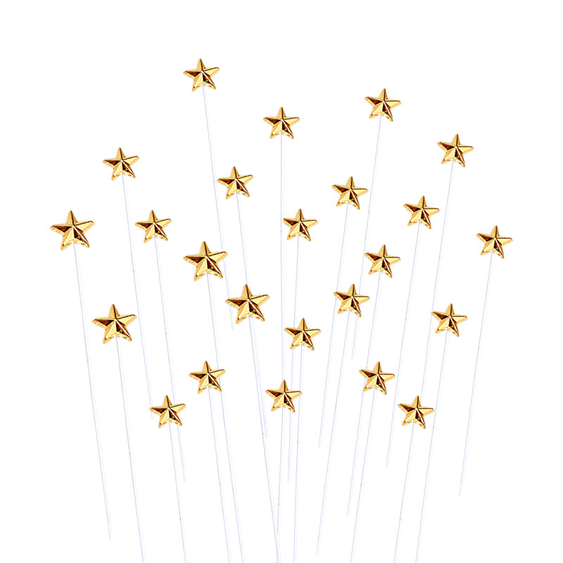 5个装小五角星蛋糕装饰插件 金色银色立体生日烘焙插牌配件