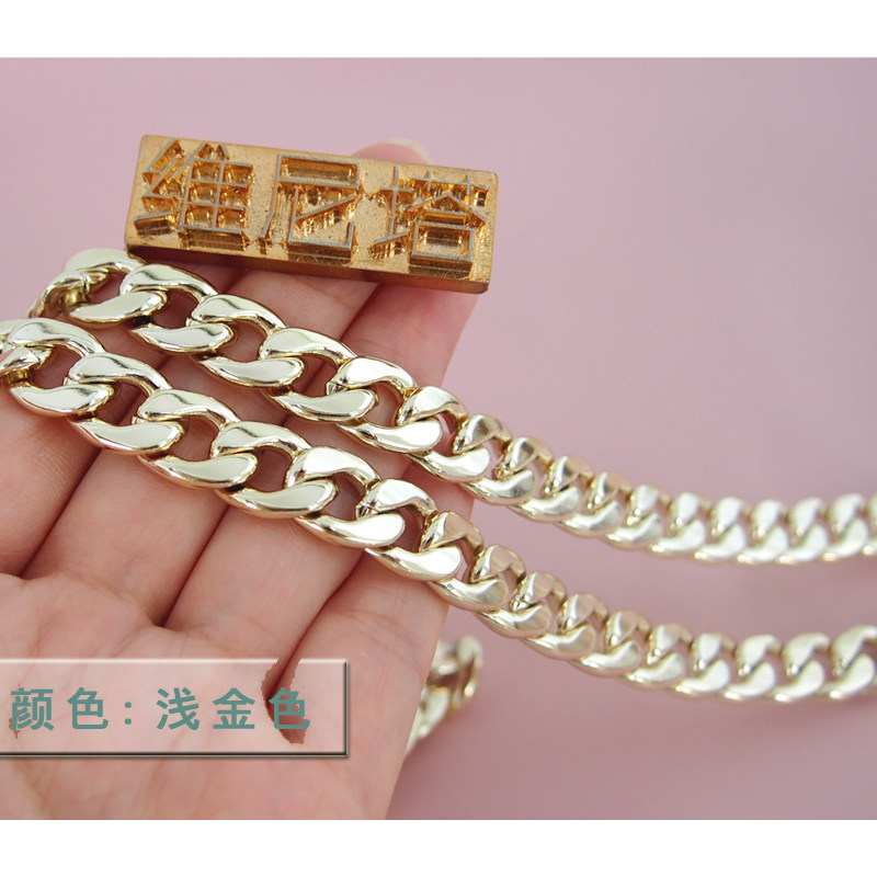 铜链浅金色12mm扁链包带宽链条包链配件单买高档不掉色斜挎肩带宽