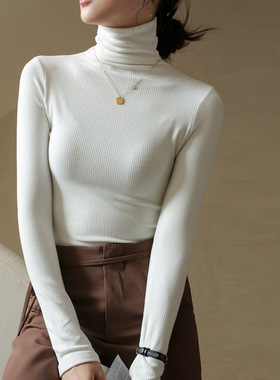 德绒堆堆高领打底衫女春秋冬内搭修身高级感长袖T恤洋气黑色上衣