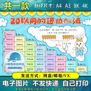 578一年级数学20以内的进位加法手抄报模板小学生加减小报模板A