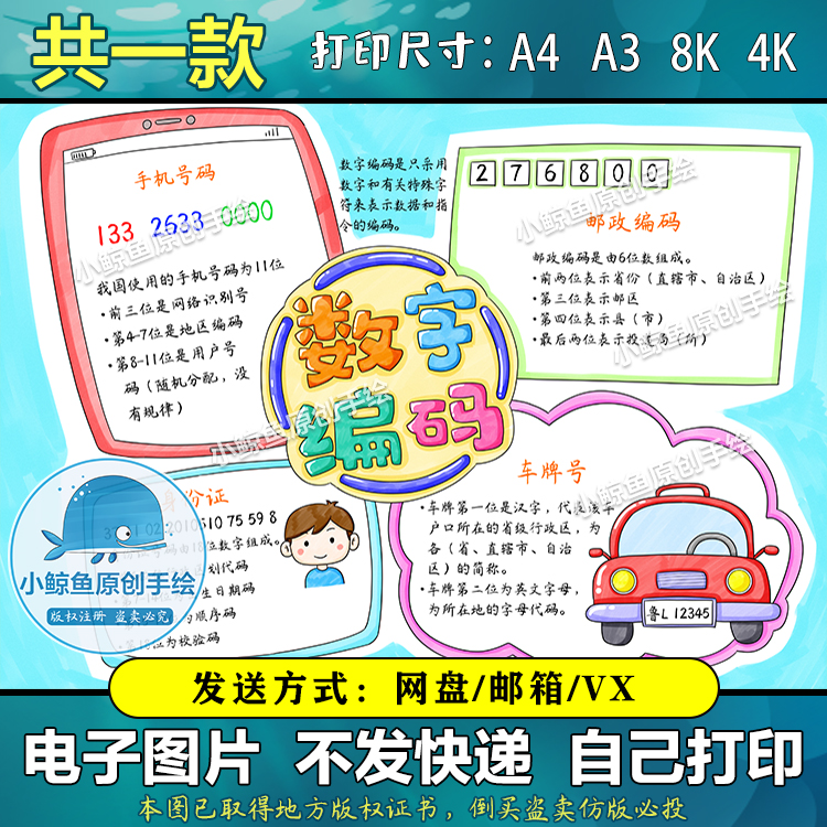 609数字编码手抄报模板人教版数学三年级上册趣味数学日记电子版