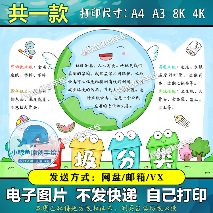 008垃圾分类人人有责手抄报模板电子版小学生垃圾分类绿色环保