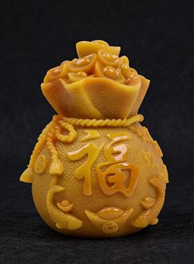 马年招财仿玉福袋聚宝盆摆件
