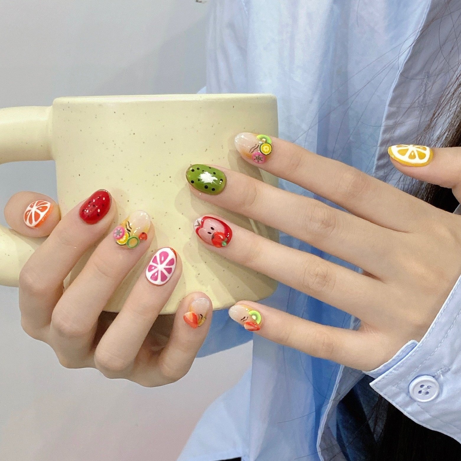 夏日立体水果可爱手工穿戴甲多巴胺显白美甲贴片短款学生新款指甲