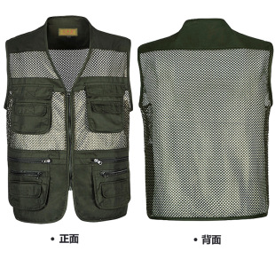 马夹中老年钓鱼摄 多口袋透气男士 日本ぜいた现货夏季 网眼马甲薄款