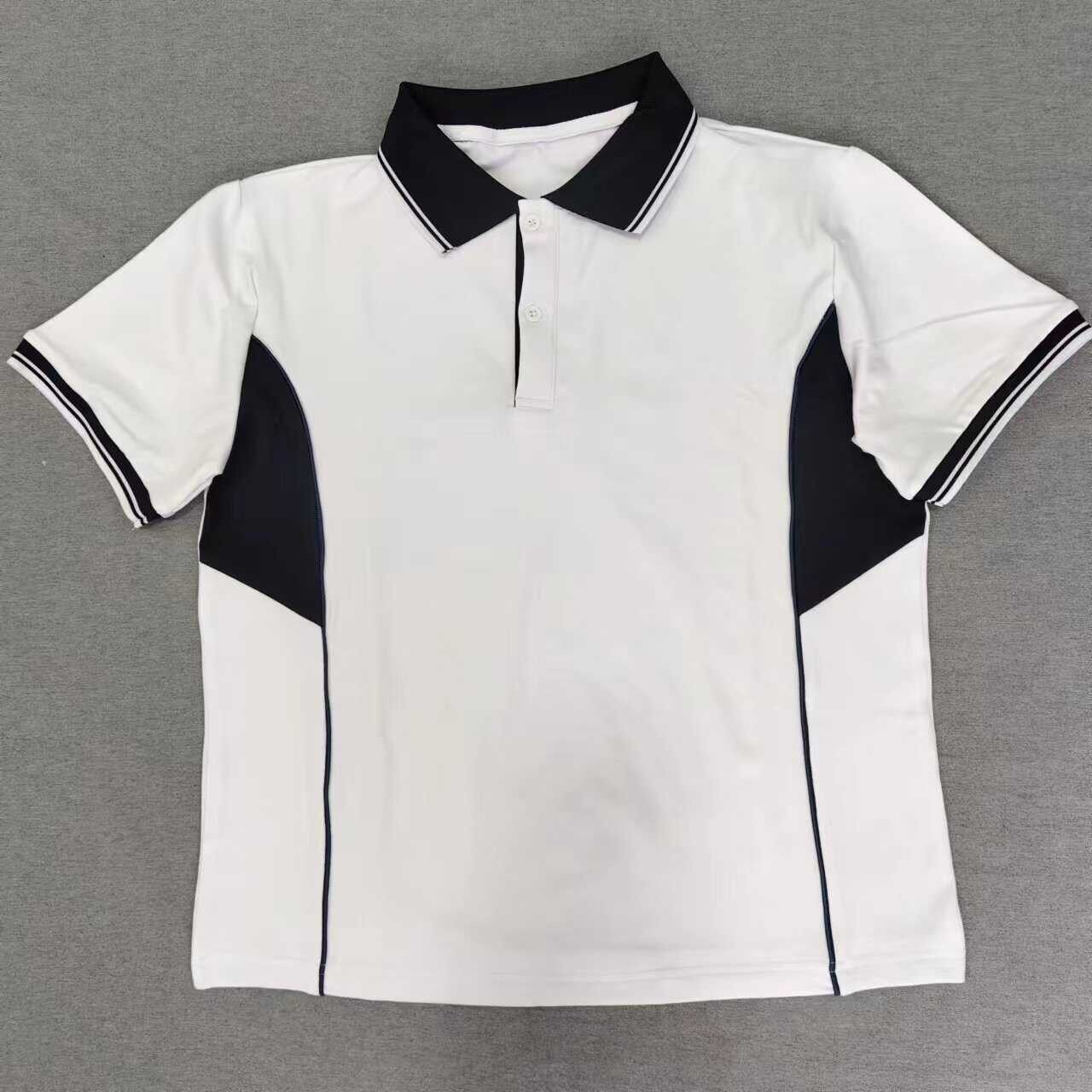 定做夏季男女校服同款翻领运动衣短袖 白色拼接黑色T恤衫POLO衫