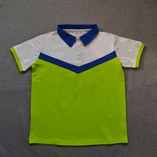 白色拼荧光绿拼宝蓝休闲T恤POLO衫 运动短袖 男女校服同款 定做夏季