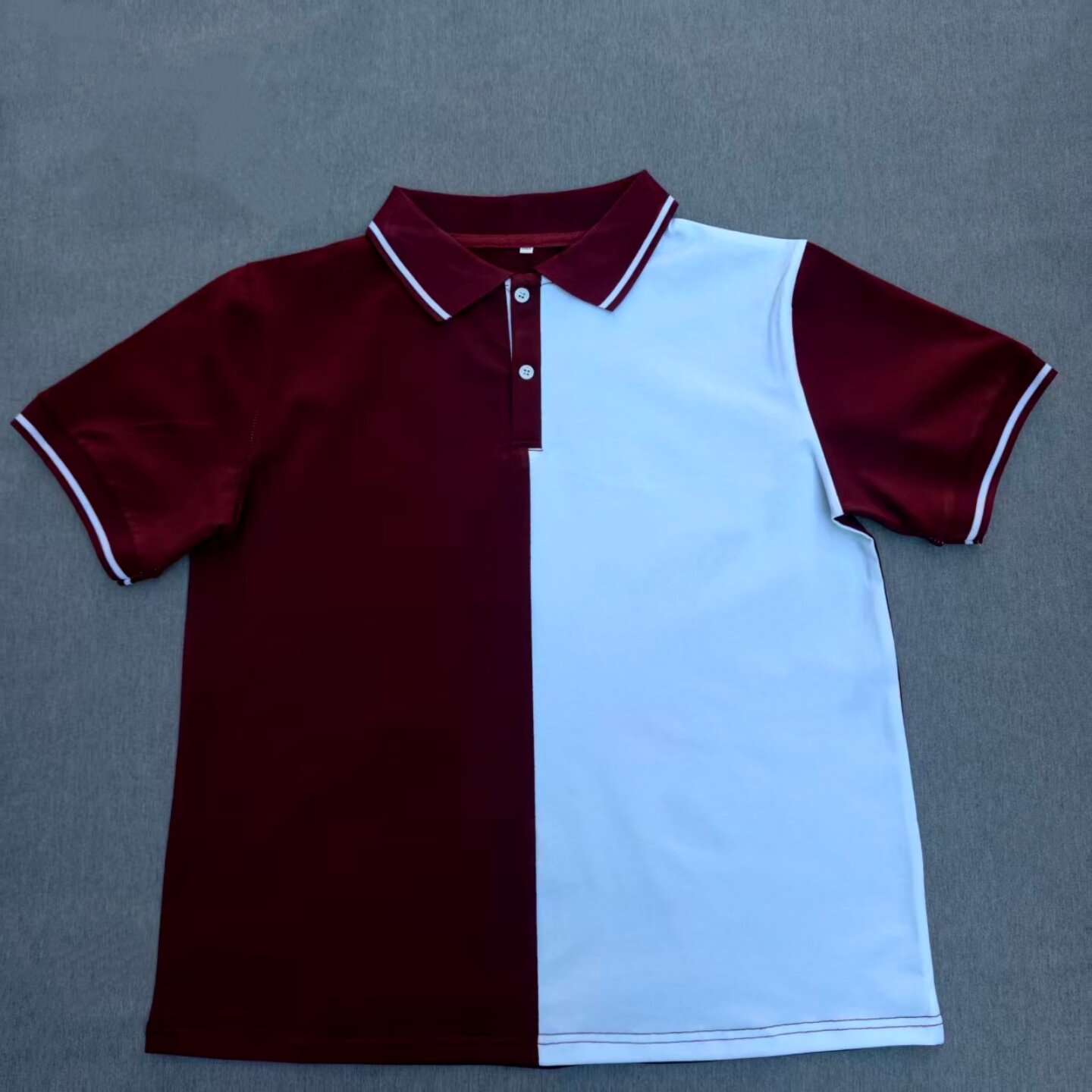 定做夏季男女校服同款运动短袖白色拼酒红色翻领休闲POLO衫短袖T