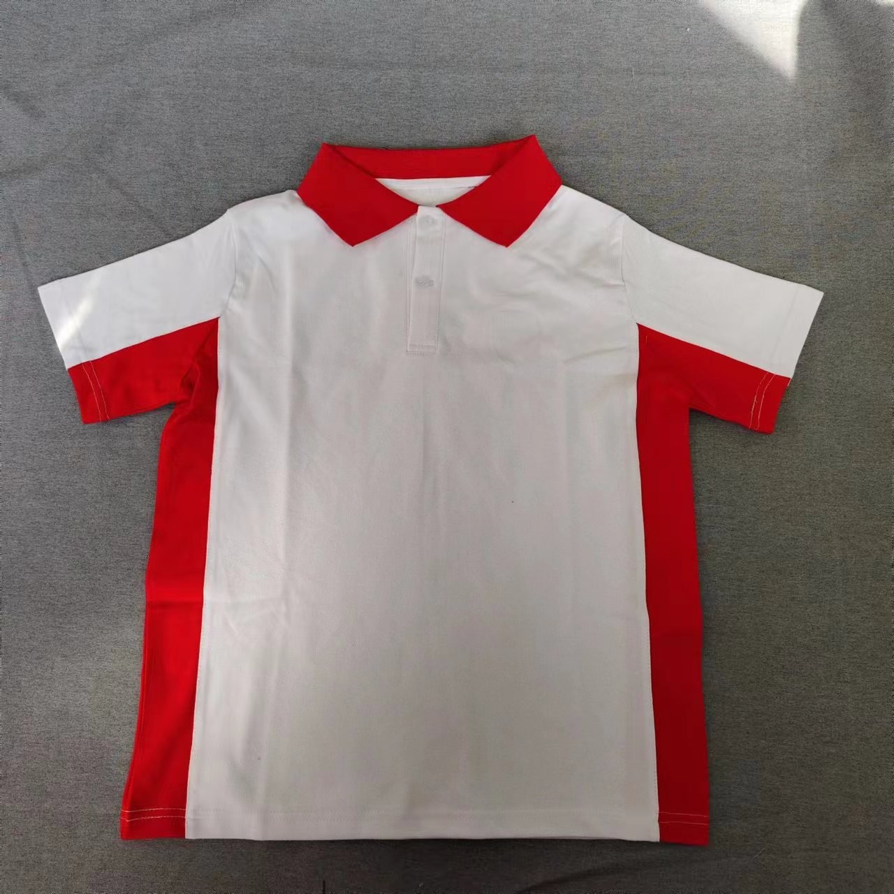 定做夏季男女同款网眼棉纯棉休闲上衣短袖 大红色拼接白色上衣T恤