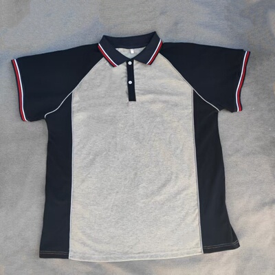 定做夏季男女校服同款运动短袖T恤衫灰色拼接藏蓝色T恤衫POLO衫