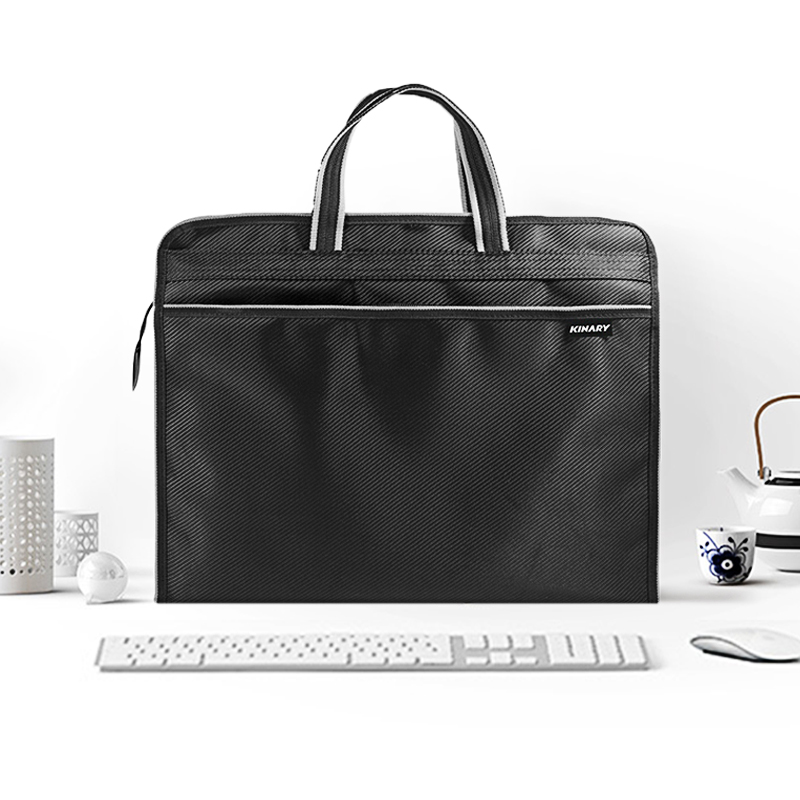 金得利便携手提包双层隐形拉链条纹立体男士商务包轻事务包办公文具业务资料大容量内置多层分类收纳袋电脑包