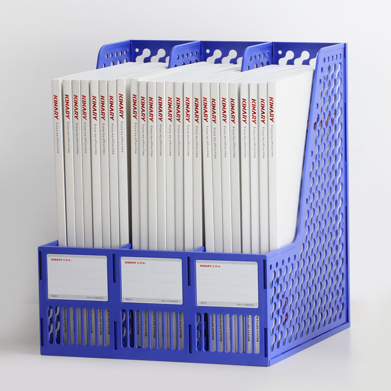 金得利资料架 文件筐文件栏3格SN101蓝黑两色环保PS商务办公用PP材质学校医院文件文具经典分类收纳整理座