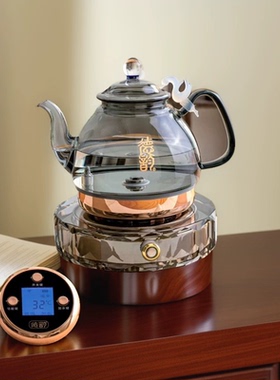 德韵茶艺壶(M1208B)黑晶遥控款涌泉底部上水玻璃壶泡茶烧水保温