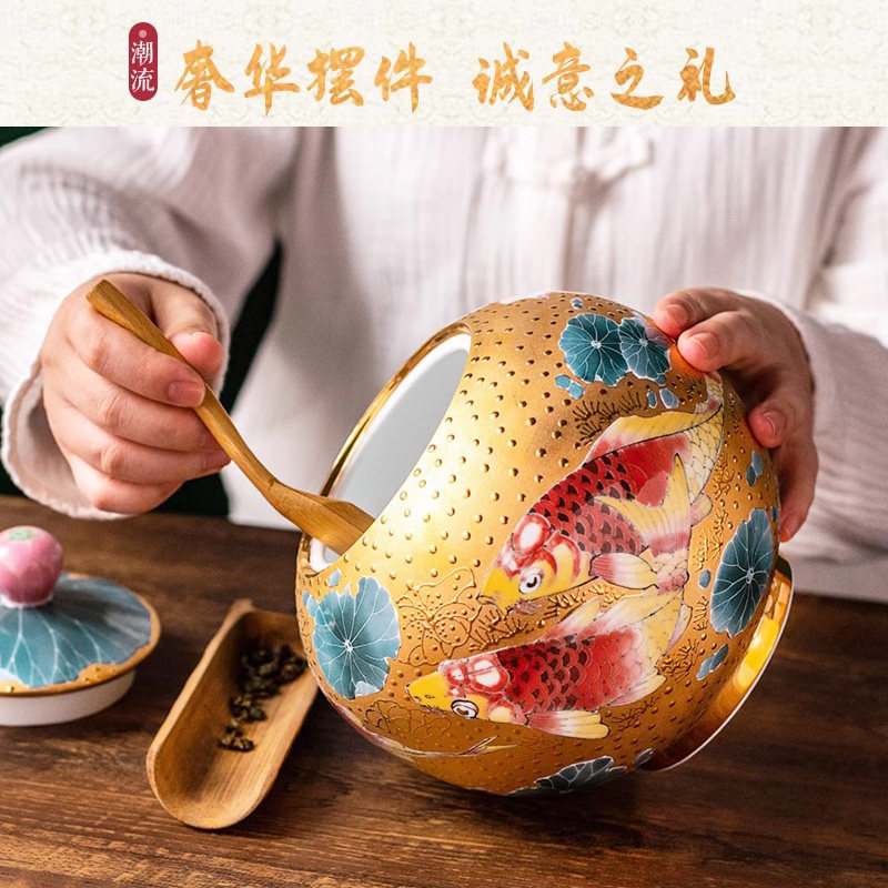 云火窑肖建辉真金陶瓷茶叶罐密封罐茶饼收纳普洱班章熟茶礼品茶具