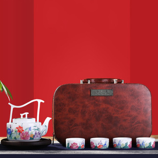 云火窑醴陵陶瓷功夫茶具套装手绘半满花提梁壶茶器商务家用伴手礼