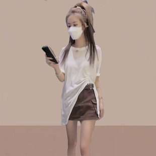 今年流行 设计感不规则抽绳针织衫 别致冰丝面膜t恤上衣空调罩衫