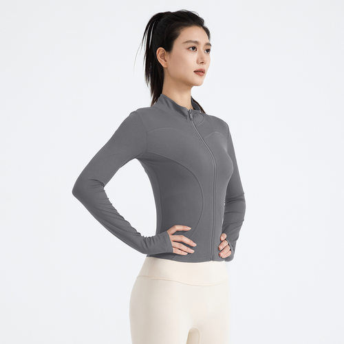 新款条纹修身运动外套薄款糯弹罗纹长袖瑜伽服外套女