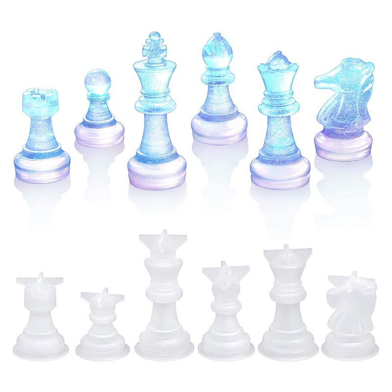 跨境电商diy国际象棋棋盘棋子模具环氧树脂镜面滴胶国际象棋模具