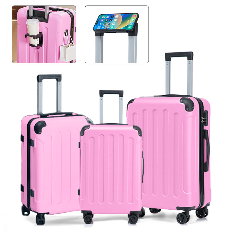 外贸行李箱三件套202428寸万向轮带杯架支架旅行箱套装登机拉杆箱