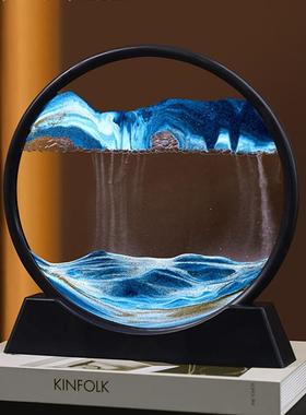 流沙画摆件3D立体动态创意艺术治愈解压油沙漏桌面客厅酒柜装饰品