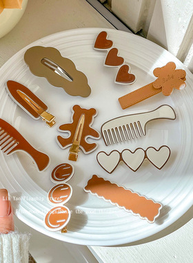 咖色无痕发夹女2024新款女童侧边刘海发卡儿童可爱鸭嘴一字夹头饰