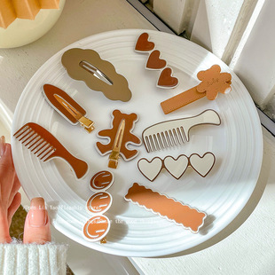 咖色无痕发夹女2024新款女童侧边刘海发卡儿童可爱鸭嘴一字夹头饰