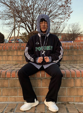 Gosha联名卫衣三条杠黑色运动款圆领鹿晗同款外套20秋冬