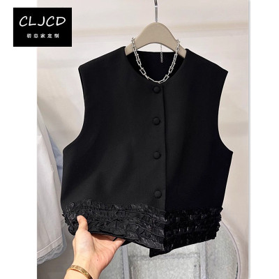 西装马甲女短款2024春秋新款木耳花边拼接设计感时尚洋气马夹外套