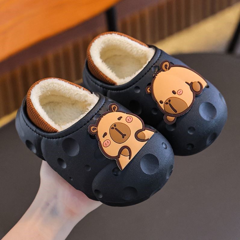 卡皮巴拉防水儿童棉拖鞋冬季男童保暖加绒中大童宝宝包跟棉鞋女孩