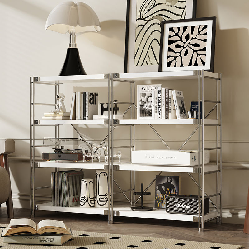 白色日式置物架落地客厅阳台多层中古收纳层架厨房微波炉烤箱置物