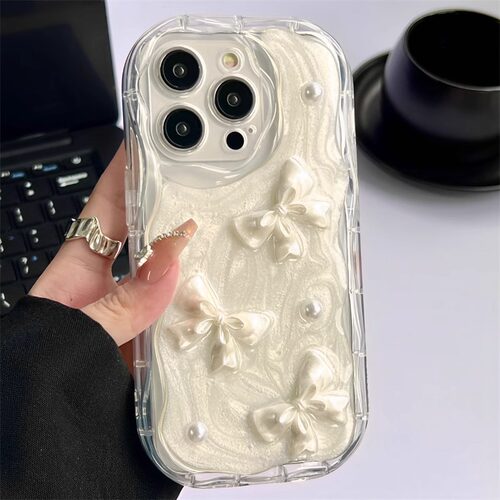 【高品质】珍珠蝴蝶结苹果手机壳