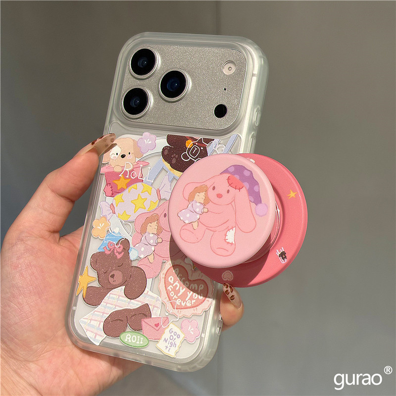 适用iPhone17/16手机壳15/14/13/12苹果x玩偶甜品兔11pro磁吸支架i6/7/8网红超火xr秋冬新款max女5s磨砂外壳