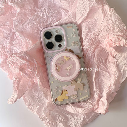 适用小米17/15手机壳turbo4红米note14/13/12碎花翅膀小马civi5pro/4/3/2摇摇乐磁吸支架11T/10/9/8磨砂max/m