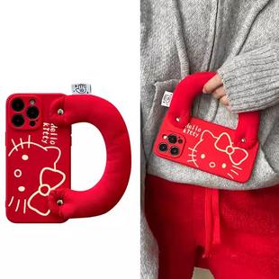 可爱KT猫手提腕带适用opporeno12 4手机壳k11k10x可爱A3pro网红超火findx7 5R15r17充棉A72A58a97A1A2m