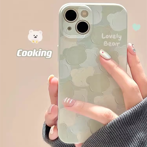 绿色油画小熊适用魅族20手机壳note10三星s21s22s23s24卡通可爱7oneplus9一加12/11简约1+ace3清新2v少女8pro