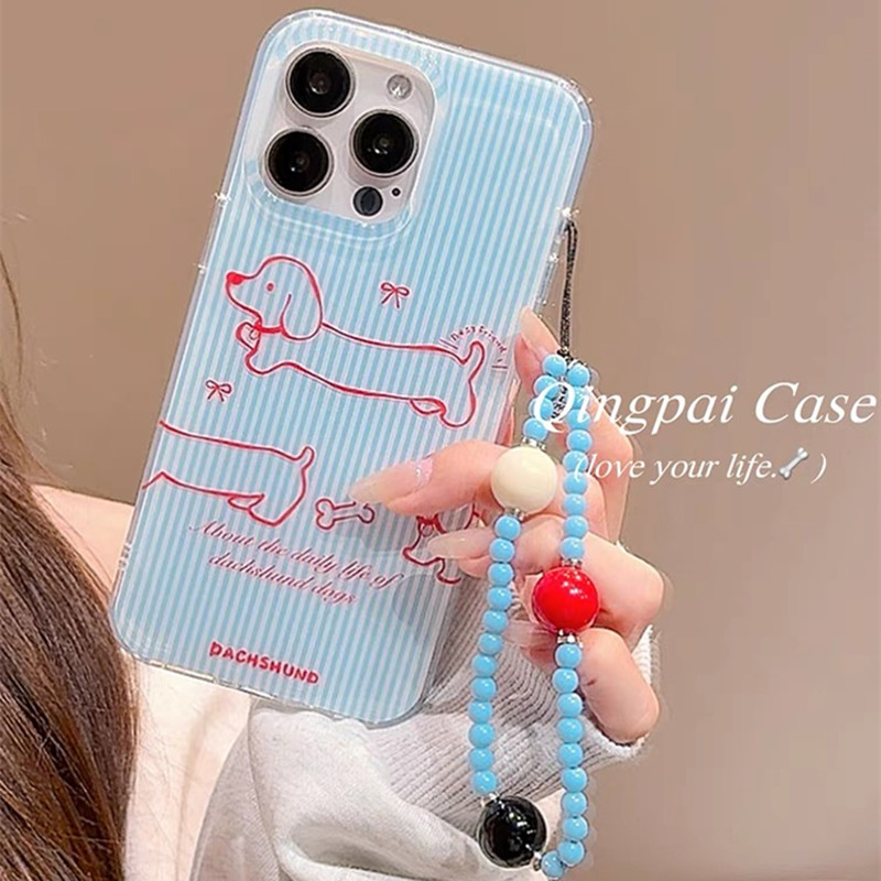 适用三星s25s24s23s22s21U手机壳note10+蓝条纹腊肠狗s20fe链条s8s9网红超火s10卡通可爱女A53a72A55新a42A71