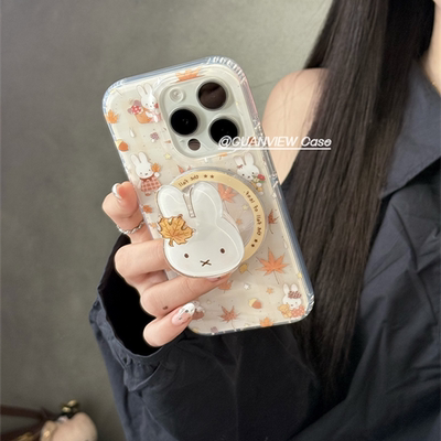 适用vivoy78y35y36y37手机壳y52s枫叶米菲兔y53s旋转磁吸支架y55t秋冬新款y73s网红y76s超火y85y93y70s女z6z5