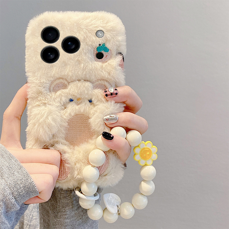 适用小米17/15手机壳turbo4红米note14/13/12毛绒茸草莓小熊civi5pro/4/3/2链条11T/10/9/8可背斜挎max/mix壳