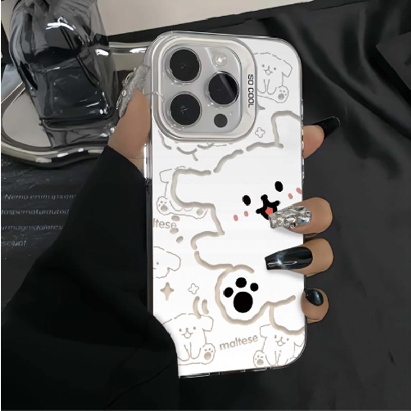 线条小狗适用iPhone7手机壳i8苹果x磨砂元气壳xr卡通可爱xsmax小众高级ip6s网红超火xs情侣plus简约外壳p男女