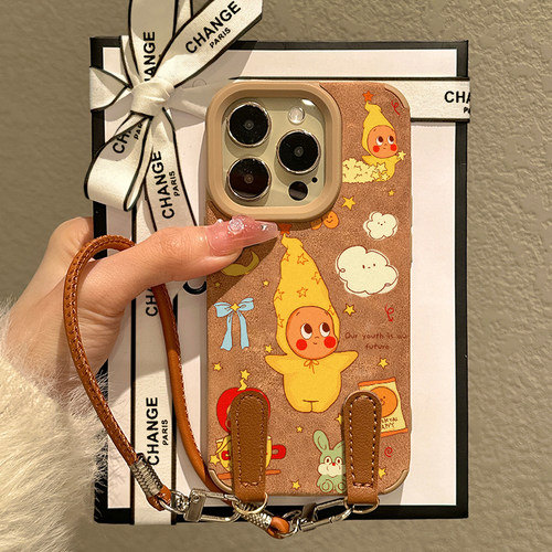 适用iPhone17/16手机壳i15/14plus麂皮绒Air星星人13/12苹果x可拎手绳11pro可背斜挎xr秋冬新款时尚max美拉德