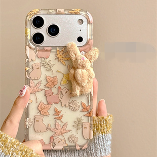 适用vivox200x100y300手机壳T1t2枫叶猫咪s30s20s19s18s17s16毛茸兔子x90x80x70x60秋冬毛绒s15s12x50x30x21x