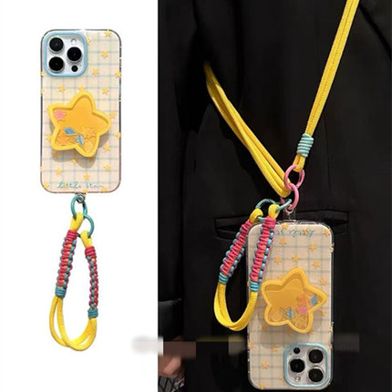 适用小米15手机壳turbo4红米note14/13/12格纹星星civi3/2/4pro摇摇乐支架11T/10/9/8可背斜挎max可拎手绳mix