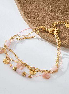 不锈钢多层编织手链女个性ins风小众法式欧美跨境搭配