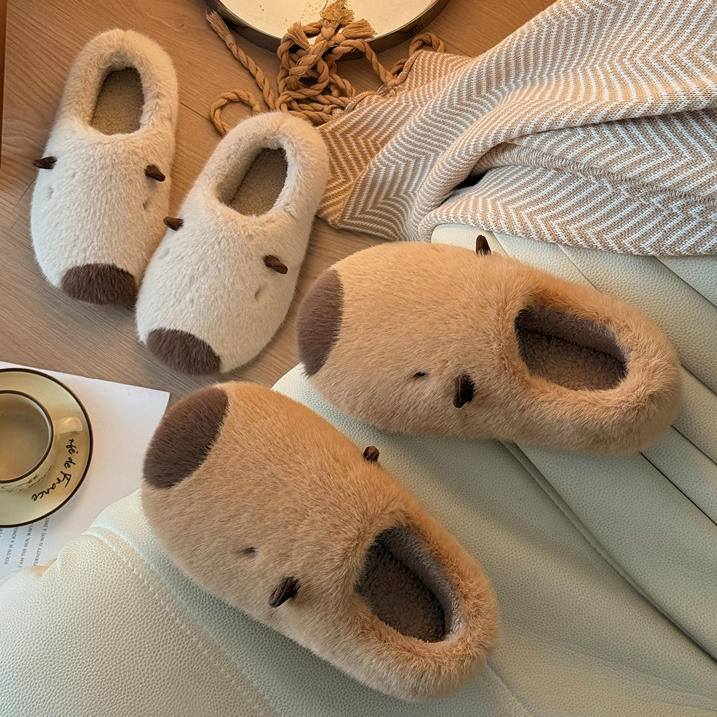 南波万秋冬季卡皮巴拉毛绒拖鞋女居家室内加绒保暖毛毛情侣棉鞋男