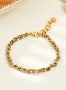 法式古巴布艺手链女不锈钢手绳钛钢欧洲饰品跨境小众设计