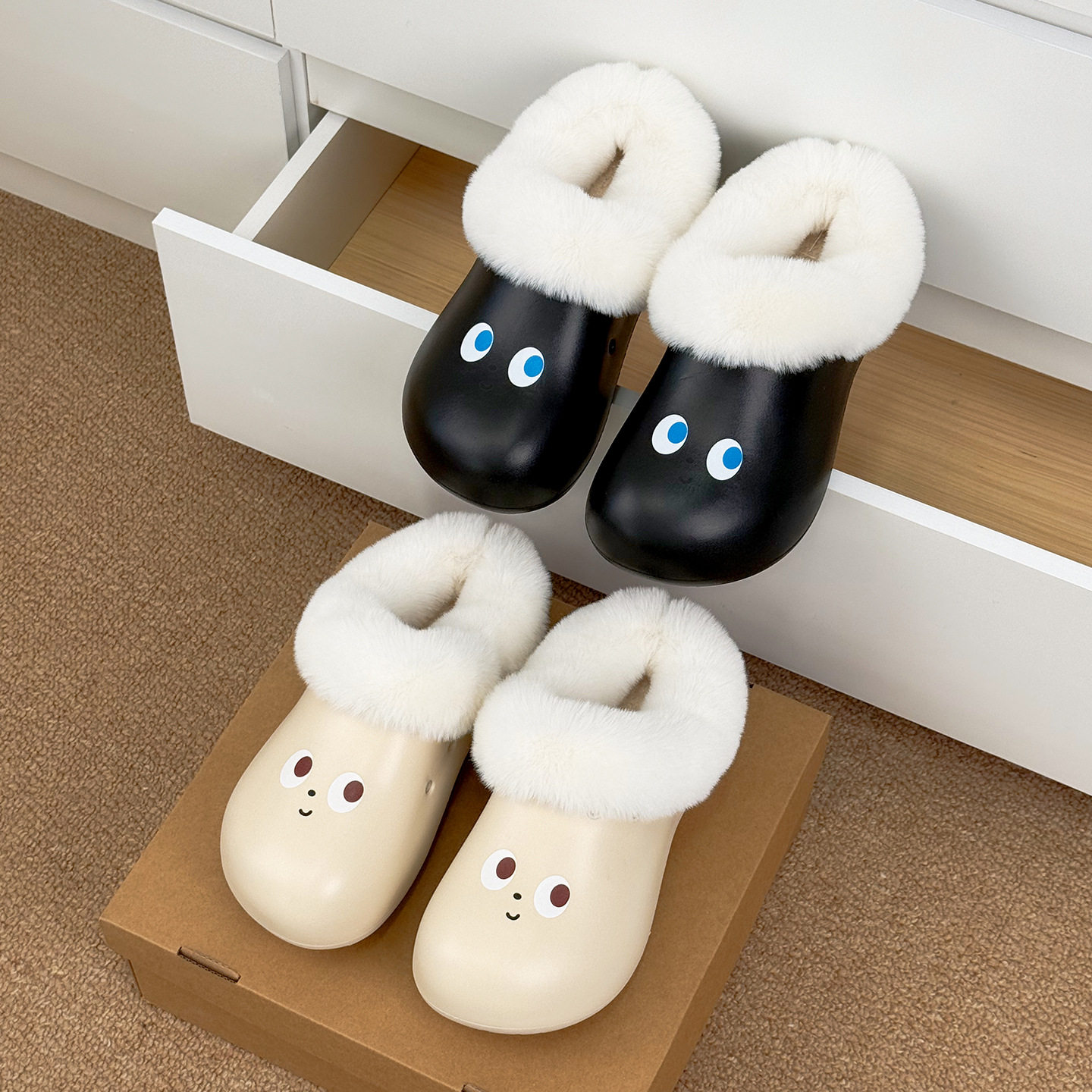 南波万可爱小眼睛EVA棉拖鞋女士冬款加绒加厚轻便舒适棉拖鞋女款,女鞋,棉鞋,淘宝优惠券,粉丝福利购,淘宝优惠卷