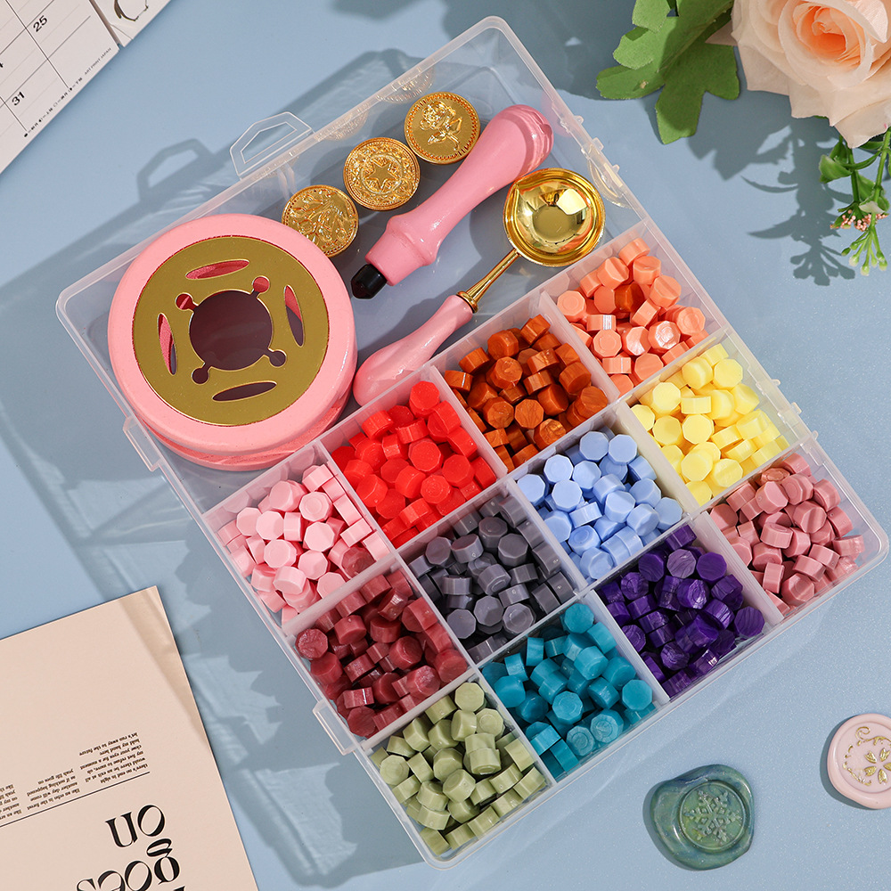 跨境diy火漆印章套装八角蜡粒12色　透明opp盒装火漆勺火漆炉