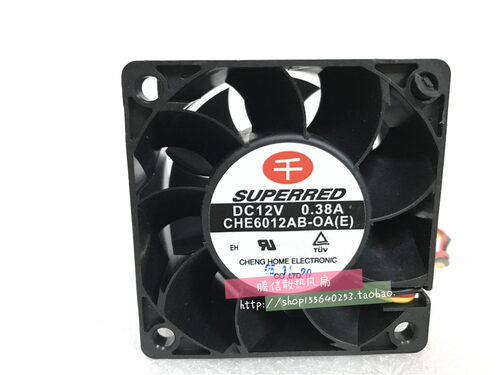 台湾千红6cm 12V 0.38A 3线 散热风扇CHE6012AB-OA(E) 6038