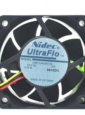 Nidec 6025 6CM U60T12MUB7-52 12V DC 0.16A 投影机散热风扇 6CM